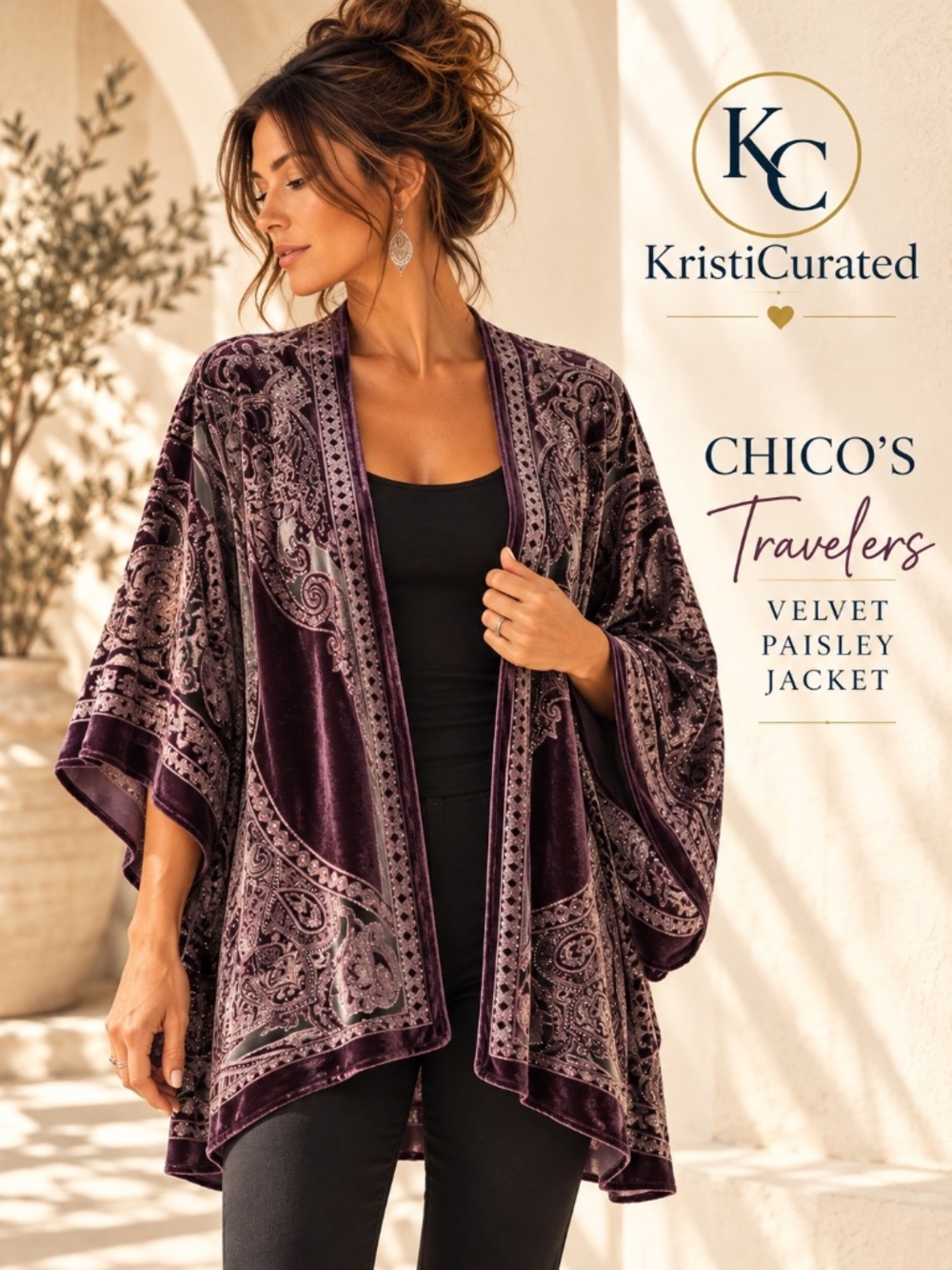 Chico's Travelers Velvet Paisley Jacket Bordeaux L/XL NWT